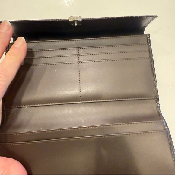 Ralph Lauren RLL Embossed Croc Women's Bi-Fold Long Wallet Dark Brown - Picture 6 of 11